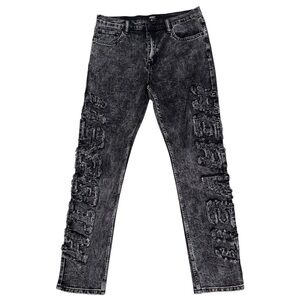 Men’s Y2K Forever 21 Stylish Black Grunge Denim Jeans with Hidden Heaven Sewn On